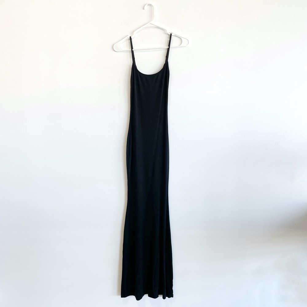 NEW MEDIUM SKIMS ONYX BLACK DOFT LOUNGE RIBBED SLIP DRESS